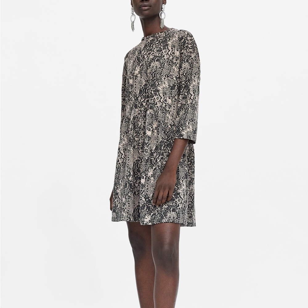 Zara Black and Cream Patterned Dress